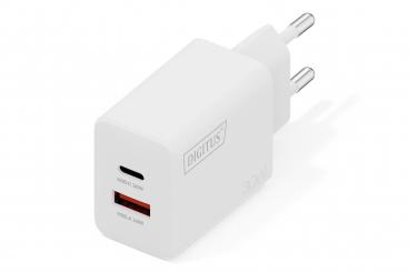 USB GaN Charger 30W, 1x USB-C, 1x USB-A 
